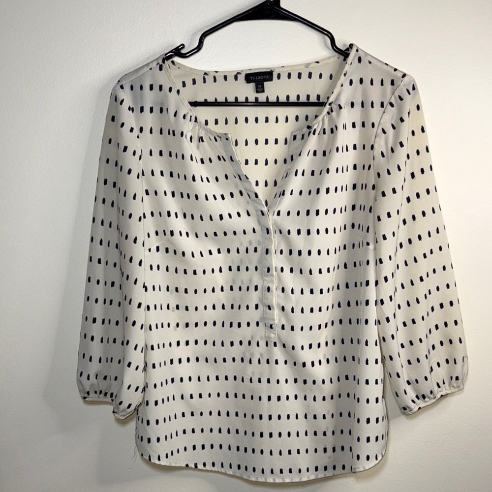 Talbots Ivory and Black Patterned Blouse